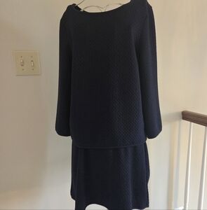 Max Studio Navy Textured Long Sleeve Dress